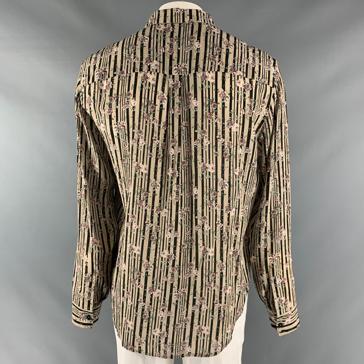 GARCONS INFIDELES Size XXL Beige Black Floral Silk Button Up Long Sleeve Shirt