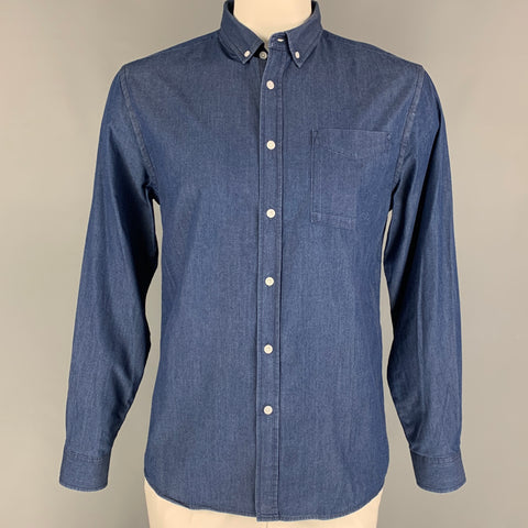 SATURDAYS NYC Size L Blue Cotton Long Sleeve Shirt