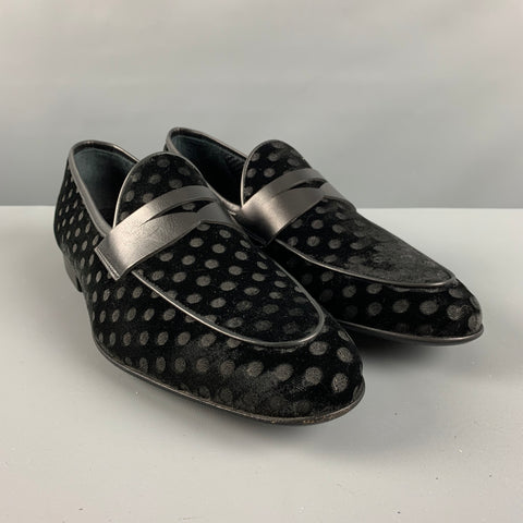 MAGNANNI Size 9 Black Polka Dot Velvet Slip On Loafers