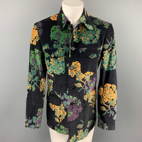 PS by PAUL SMITH Size M Black & Green Floral Velvet Buttoned Jacket
