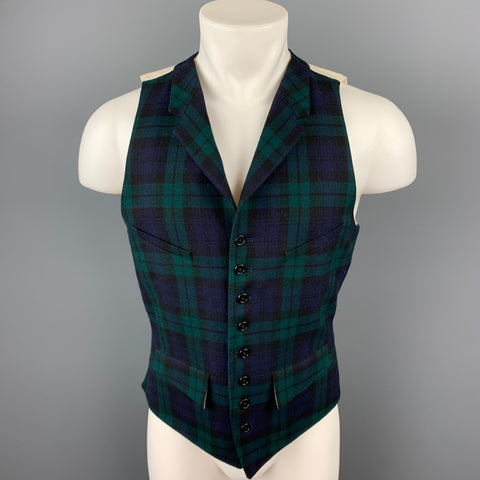 PAUL SMITH Chaleco con solapa de muesca de lana a cuadros Blackwatch talla M