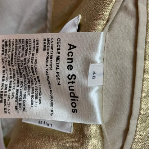 ACNE STUDIOS Size 36 Gold Metallic Linen Notch Lapel Sport Coat