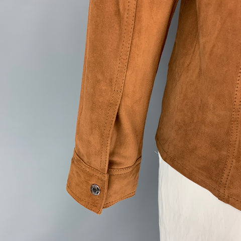 REISS Size XL Brown Leather Snaps Shirt Jacket