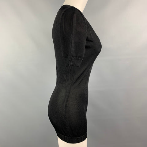 Vintage MOSCHINO COUTURE Size 8 Black Knitted Rayon Short Sleeve Pullover