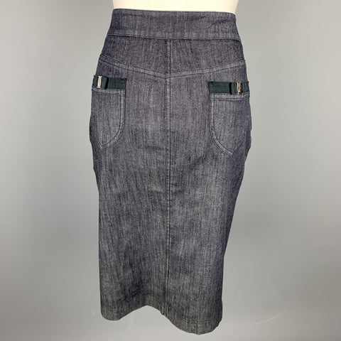 SALVATORE FERRAGAMO Size 10 Blue Denim Single Pleat Zip Fly Skirt