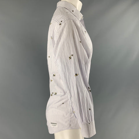 ETRO Size M White Purple Stripe Cotton Button Up Long Sleeve Shirt