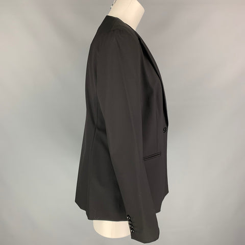 MAX MARA Size 12 Black Virgin Wool Slit Pockets Jacket