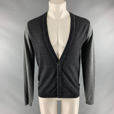 PRADA Taille S Cardigan boutonné en laine tricotée gris noir