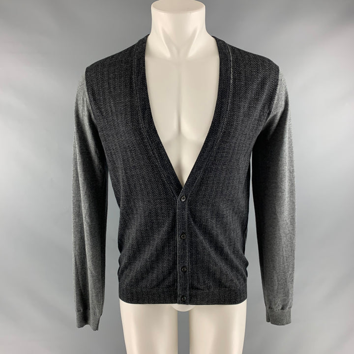 PRADA Size S Black Grey Knitted Wool Buttoned Cardigan