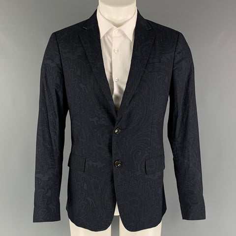 ETRO Size 38 Navy Paisley Cotton Notch Lapel Sport Coat