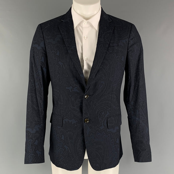 ETRO Size 38 Navy Paisley Cotton Notch Lapel Sport Coat