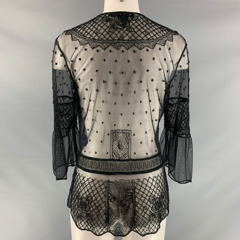 RALPH LAUREN Size 6 Black Nylon Mesh 3/4 Sleeves Blouse