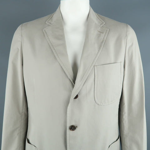 PRADA 44 Regular Light Grey Solid Cotton Notch Lapel  Sport Coat