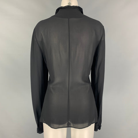 JIL SANDER Talla 8 Blusa de manga larga lisa de seda negra
