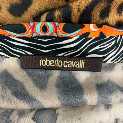 ROBERTO CAVALLI Size 48 Multi-Color Animal Print Silk Short Sleeve Shirt
