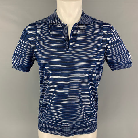 MISSONI SPORT Size M Blue White Stripe Cotton Viscose Buttoned Polo