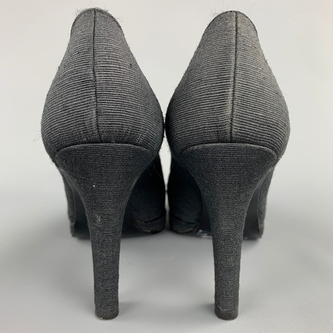 YVES SAINT LAURENT Size 7 Black Textured Fabric Platform Pumps