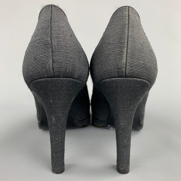 YVES SAINT LAURENT Size 7 Black Textured Fabric Platform Pumps