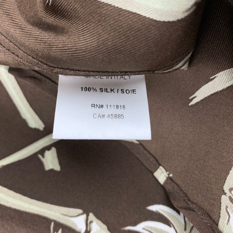MICHAEL KORS Size L Brown & White Print Silk Button Up Long Sleeve Shirt