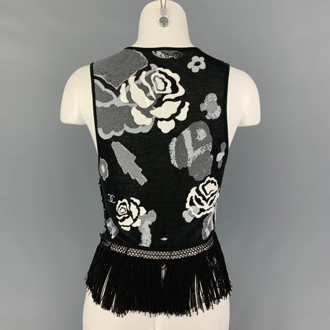 CHANEL Size M Black & White Cotton Rayon Floral Sleeveless Dress Top