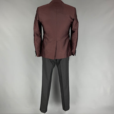 DOLCE & GABBANA Size 42 Black Burgundy Wool Blend 3 Piece Suit