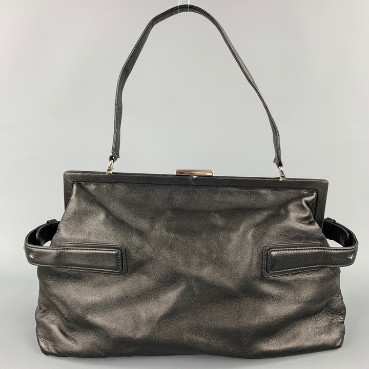DRIES VAN NOTEN Tan Embroidered Detachable Black Leather Shoulder Combo Handbag-Clutch