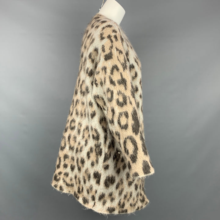LOEWE Size XS Taupe Mohair Blend Leopard Print Long Cardigan