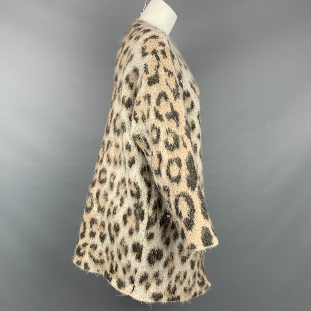 LOEWE Taille XS Taupe Mohair Blend Cardigan long imprimé léopard