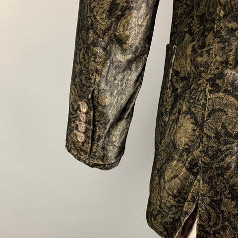 D&G by DOLCE & GABBANA Size 40 Black & Gold Print Velvet Sport Coat