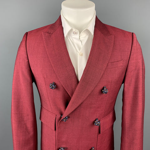 KRIS VAN ASSCHE Size 36 Burgundy & Black Viscose Blend Sport Coat