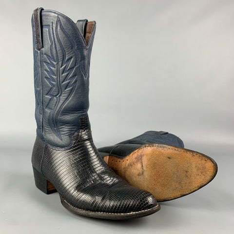 CUSTOM MADE Size 10 Blue & Navy Mixed Leathers Western Boots