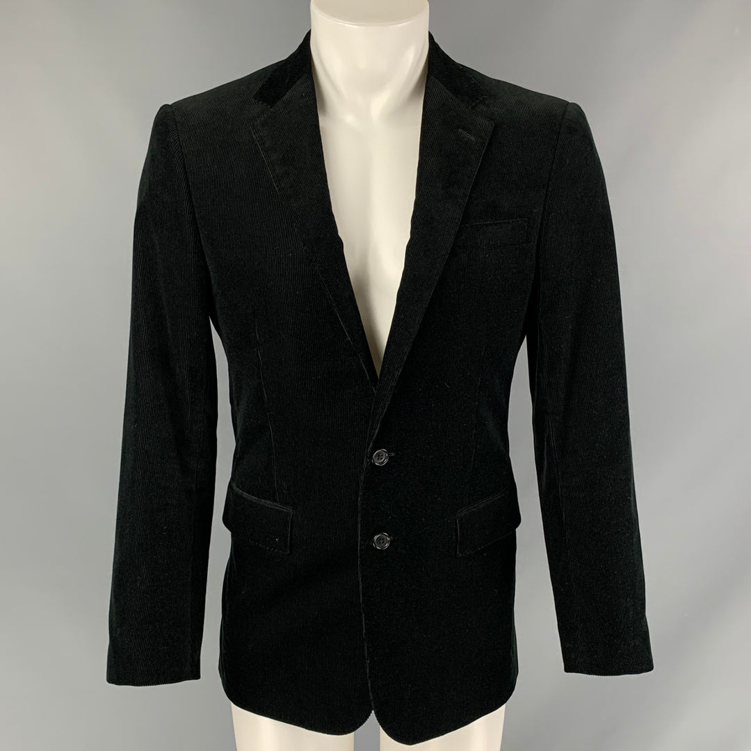 RALPH LAUREN Size 38 Black Corduroy Cotton Notch Lapel Sport Coat