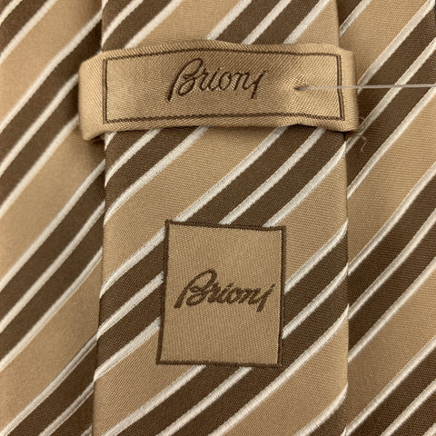 BRIONI Beige & Brown DIagonal Striped Silk Tie