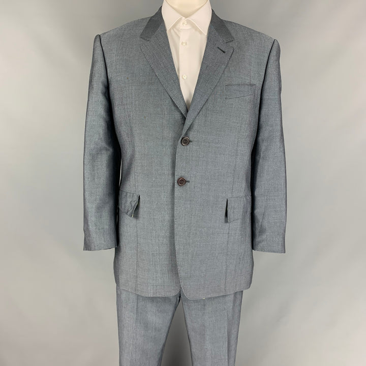 PAUL SMITH Size 46 Navy & White Mohair Blend Single Breasted Suit