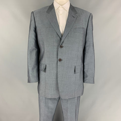 PAUL SMITH Talla 46 Traje de un solo pecho en mezcla de mohair azul marino y blanco