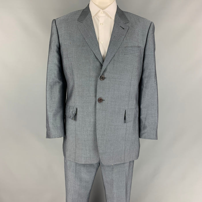 PAUL SMITH Talla 46 Traje de un solo pecho en mezcla de mohair azul marino y blanco