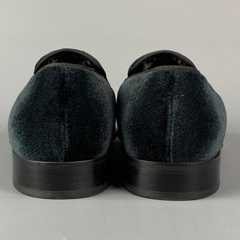 PAUL SMITH Size 10 Black Monogram Velvet Slip On Loafers
