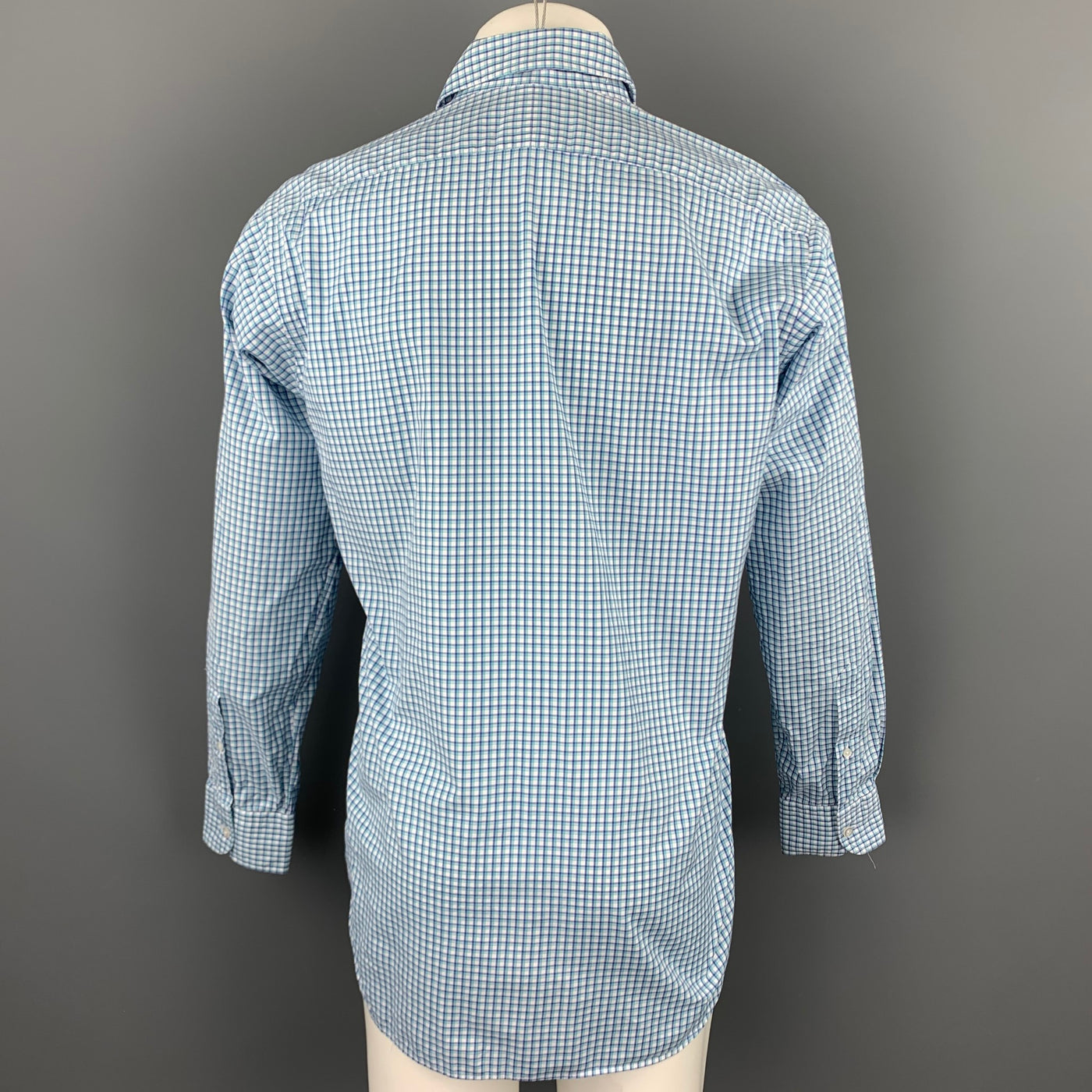 HAMILTON Size S Blue & Green Gingham Cotton Spread Collar Long Sleeve Shirt