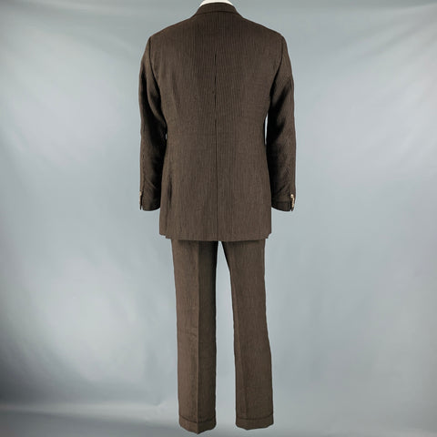 RALPH LAUREN Size 42 Long Brown Stripe Wool Notch Lapel Suit