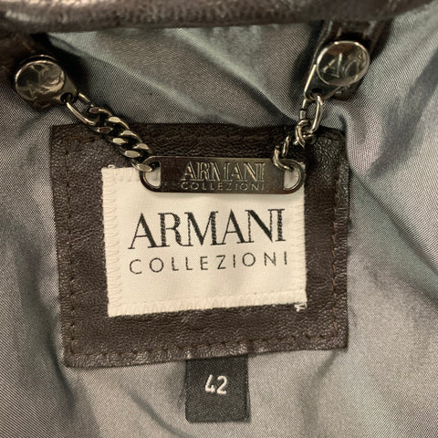ARMANI COLLEZIONI Size L Brown Leather Motorcycle Jacket