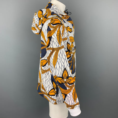 ATELIER BEAUREPAIRE Size L White & Gold Abstract Cotton Hooded Jacket