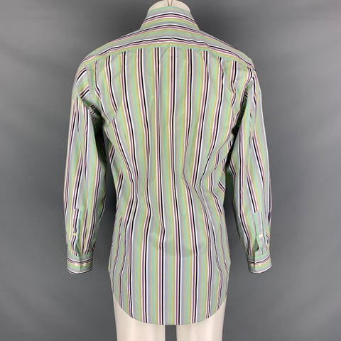 ETRO Taille M Chemise à manches longues en coton à rayures noires et vertes