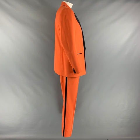 DOLCE &amp; GABBANA Taille 46 Orange Noir Solide Laine Soie Peak Revers Costume