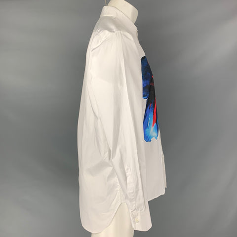 DSQUARED2 Size M White Blue & Red Floral Cotton Long Sleeve Shirt