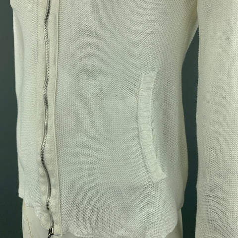 ICEBERG Size L White Knitted Linen / Cotton Drawstring Zip Up Jacket