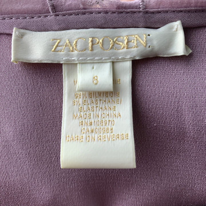 ZAC POSEN Size 8 Lavender Silk Tie Collar Sleeveless Blouse