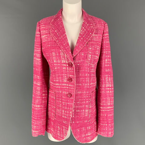 PRADA Talla 14 Chaqueta tejida de mezcla de algodón blanco rosa