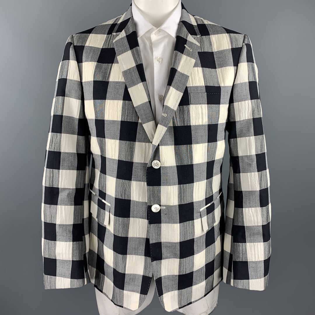 THOM BROWNE Size 50 Regular Black & Beige Checkered Wool Blend Sport Coat