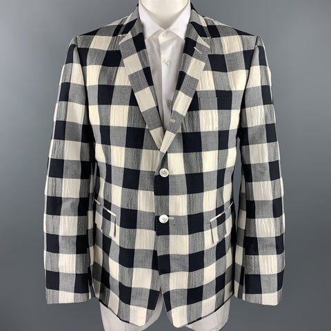 THOM BROWNE Size 50 Regular Black & Beige Checkered Wool Blend Sport Coat