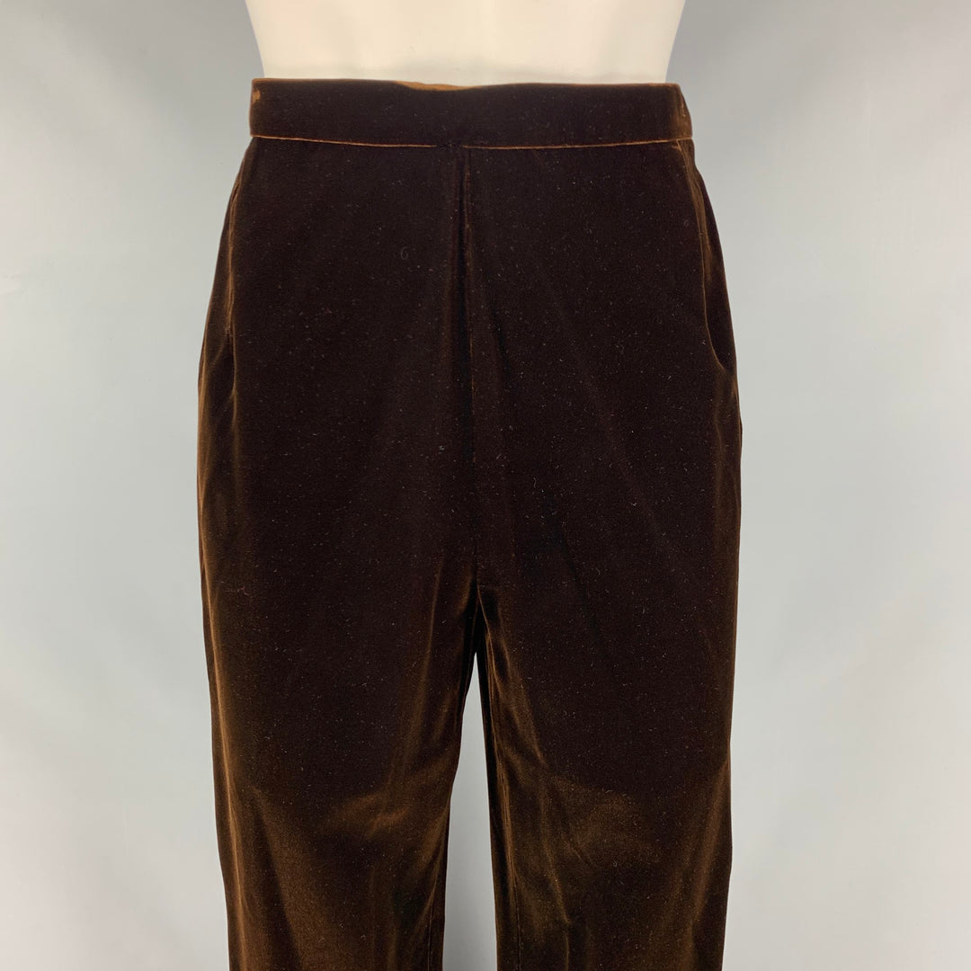 OSCAR DE LA RENTA Size 8 Brown Velvet High Waisted Dress Pants